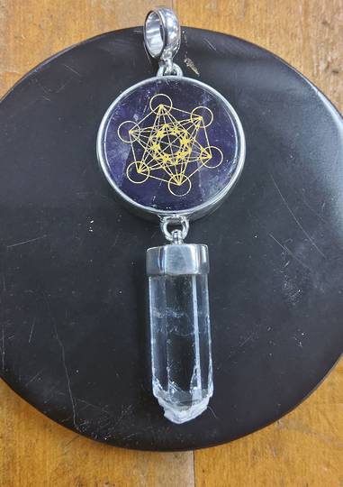 Sterling Silver Amethyst Metatron Star with Quartz Point image 0